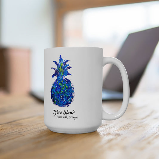 PINEAPPLE Hug- Coffee Mug - TYBEE ISLAND, GA - Blue - 15 oz