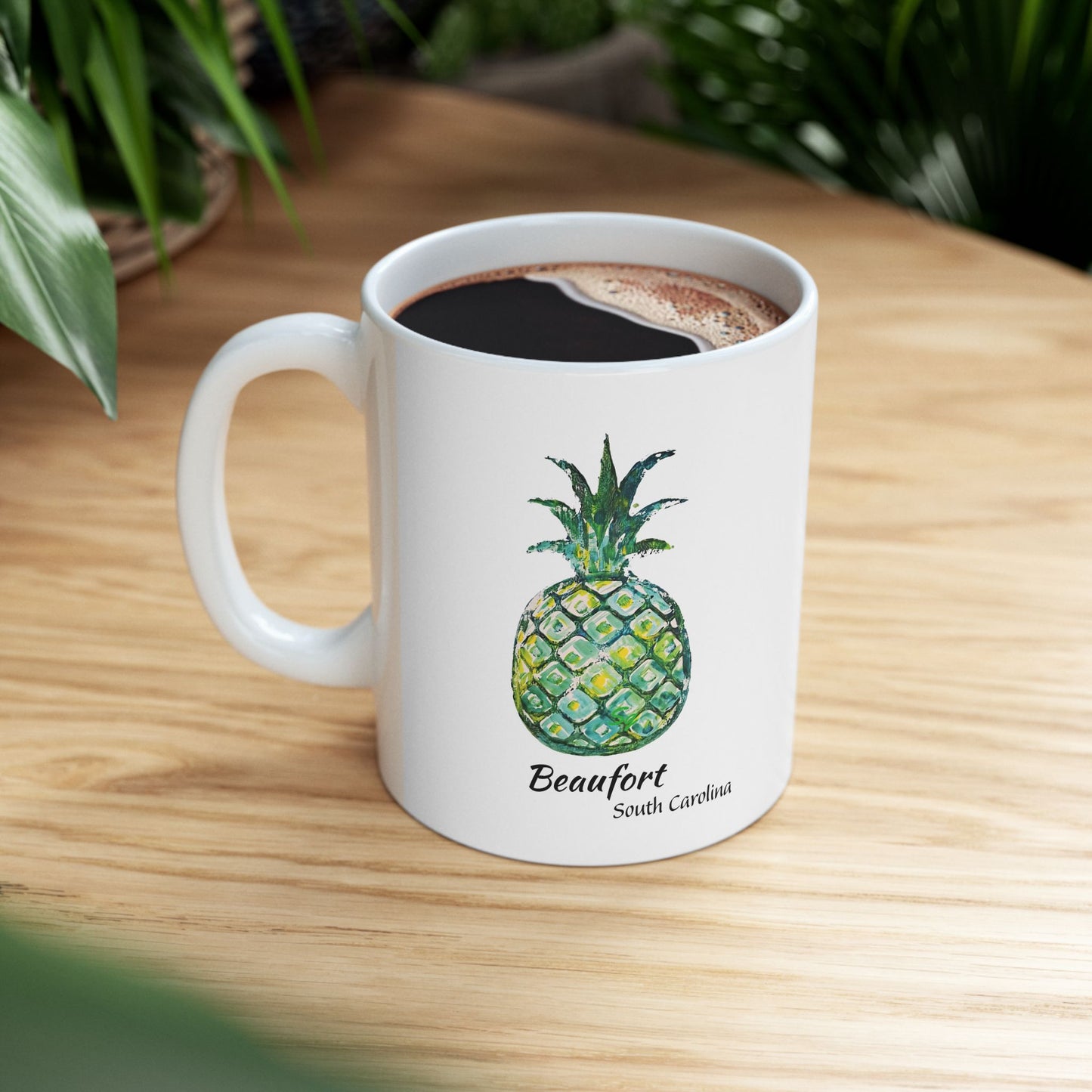 PINEAPPLE Hug- Coffee Mug -Green- BEAUFORT, SC   - 11 OZ
