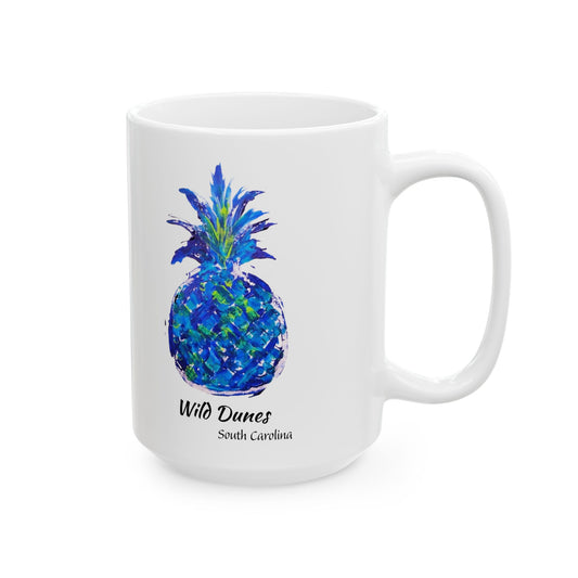 PINEAPPLE Hug- Coffee Mug - GA - WILD DUNES, SC - Blue - 15 oz