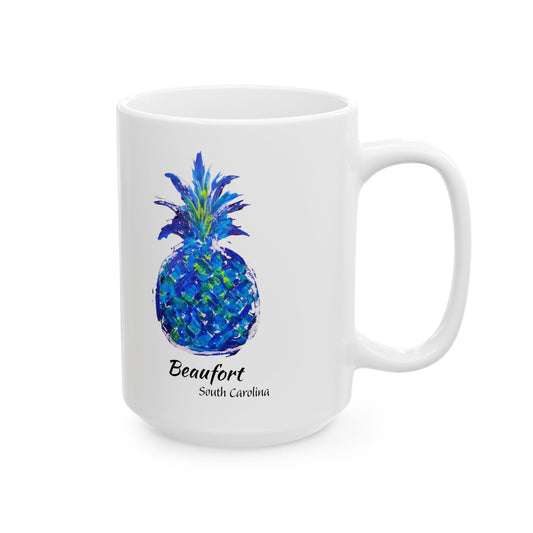 PINEAPPLE Hug- Coffee Mug - GA - BEAUFORT, SC - Blue - 15 oz