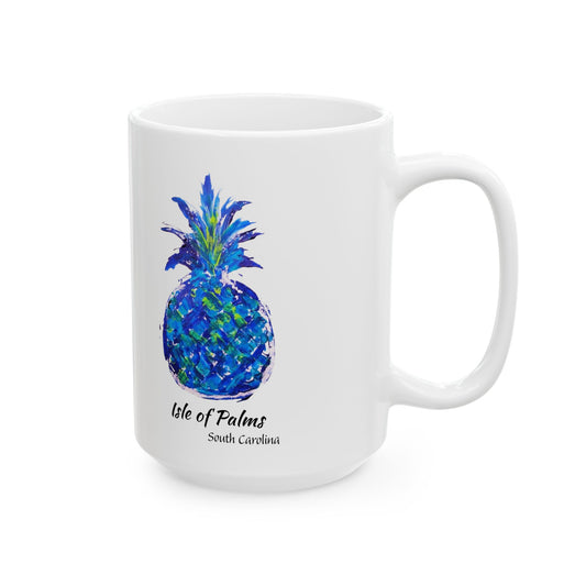 PINEAPPLE Hug- Coffee Mug - ISLE OF PALMS, SC - Blue - 15 oz
