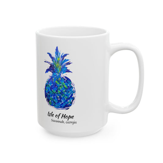 PINEAPPLE Hug- Coffee Mug - ISLE of HOPE, GA - Blue - 15 oz