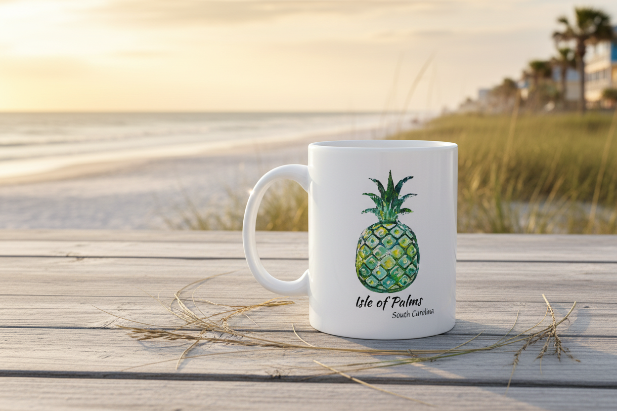 PINEAPPLE Hug- Coffee Mug -Green- ISLE OF PALMS, SC   - 11 OZ