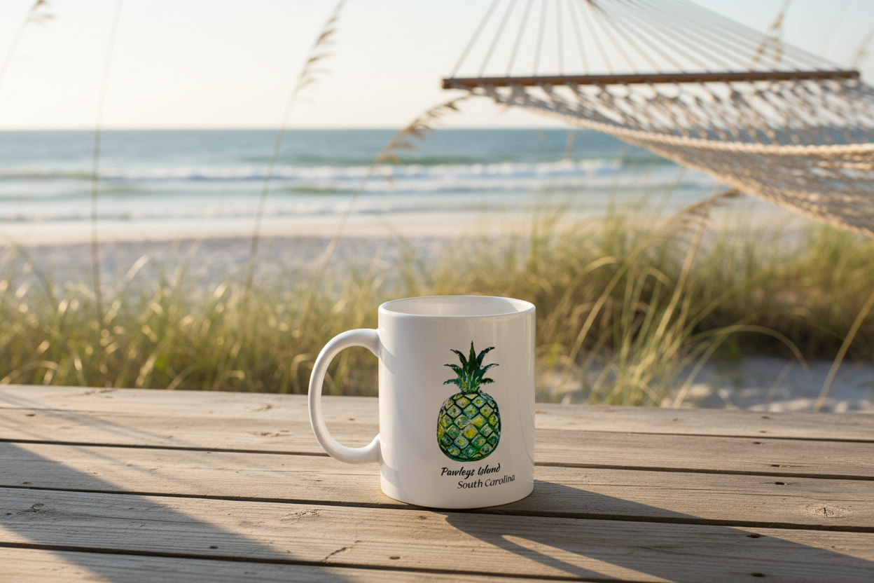PINEAPPLE Hug- Coffee Mug -Green- PAWLEYS ISLAND, SC   - 11 OZ