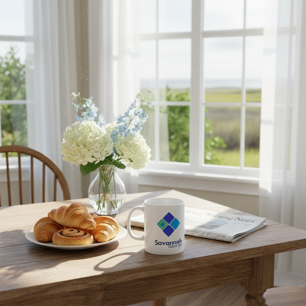 Savannah mosaic mug on breakfast table