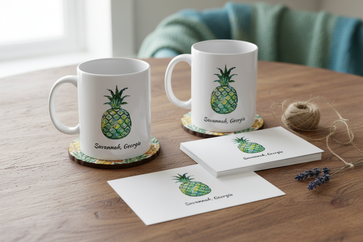 Two Pineapple Hug Savannah Mugs with Notecards